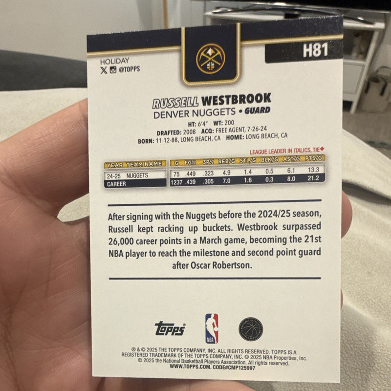 Topps Holiday Russell Westbrook Insert Denver Nuggets H81 2024 251