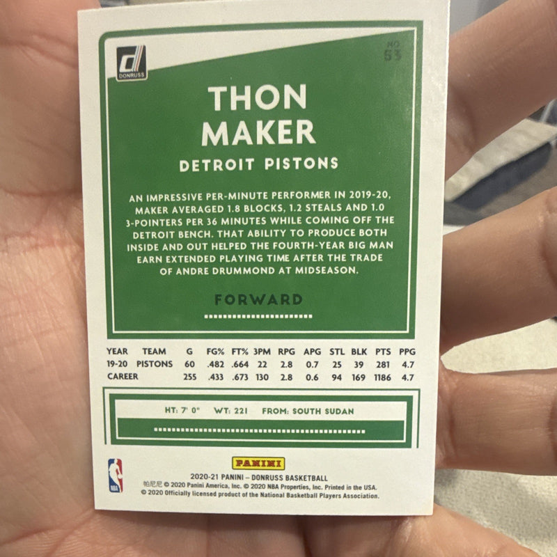 Panini Donruss Thon Maker Base Set 2020 21 Detroit Pistons #53 NBA1
