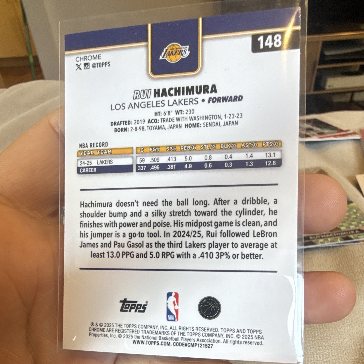 Topps Chrome Rui Hachimura Base Set Los Angeles Lakers #148 2024 251