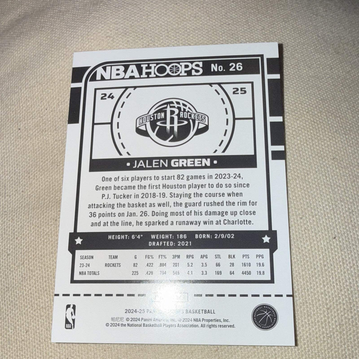 Panini NBA Hoops 2024 25 Jalen Green Houston Rockets #26 Parallel /3992