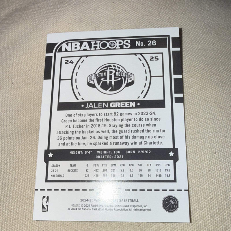 Panini NBA Hoops 2024 25 Jalen Green Houston Rockets #26 Parallel /3992