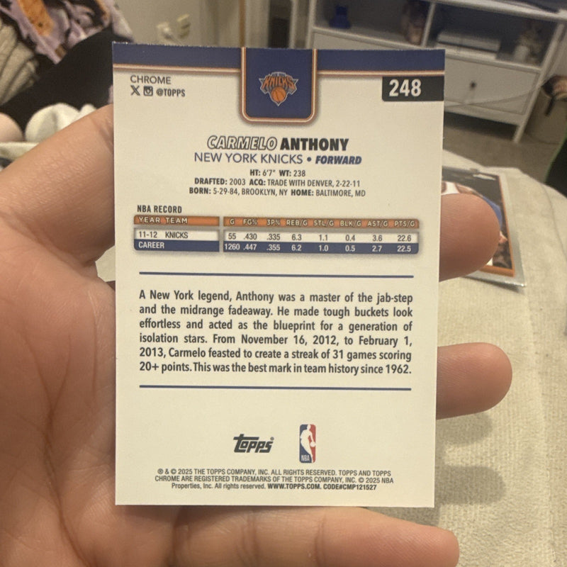 Topps Chrome Carmelo Anthony Base Set New York Knicks 2025 #2481