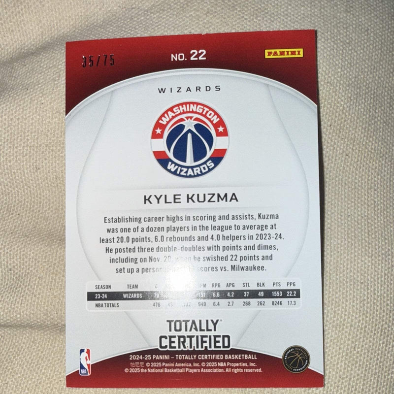 Panini Totally Certified 2024 25 Kyle Kuzma Wizards Parallel 35/75 #221
