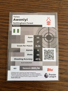 Taiwo Awoniyi Pro Precision Insert Topps Premier League Nottingham Forest 4152
