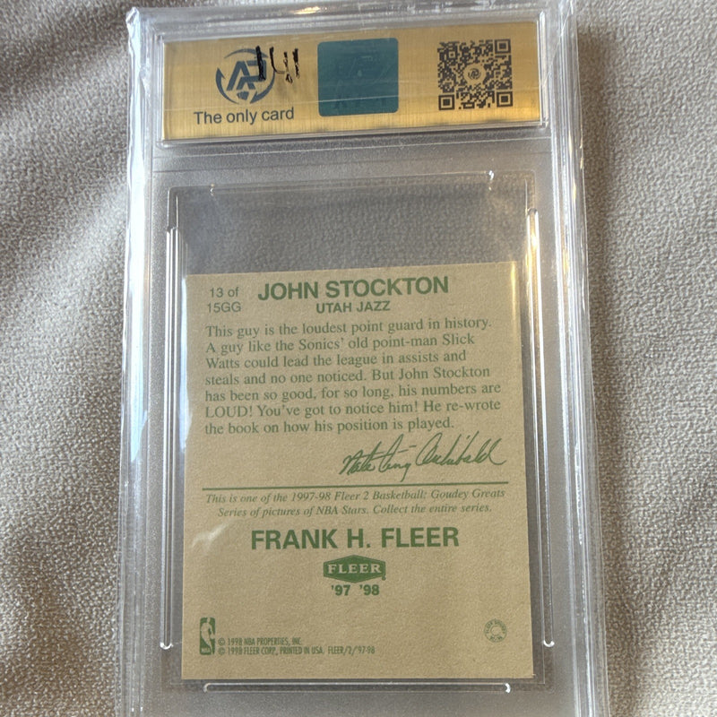 Fleer 1997-98 John Stockton Goudey Greats Insert #13 AiGrading 9 Mint3