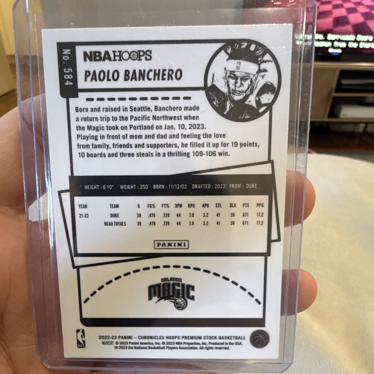 Panini 2022 23 Chronicles Hoops Premium Stock Paolo Banchero RC #584 Magic1