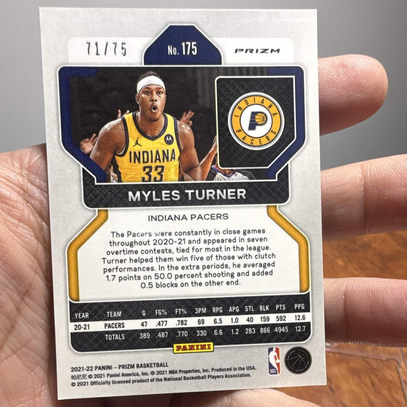 Panini 2021 22 Prizm Myles Turner Indiana Pacers #175 Serial Numbered 71/753