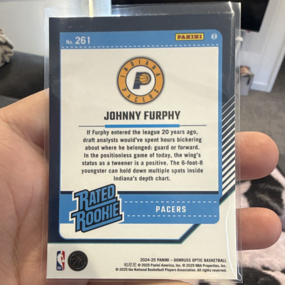 Panini Donruss Optic 2024-25 Johnny Furphy Rated Rookie #261 Pacers1