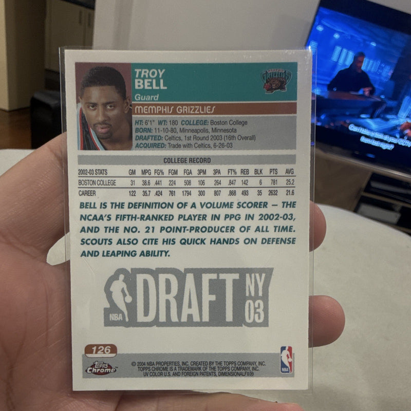 Topps Chrome Troy Bell Rookie 126 Draft Pick #16 Memphis Grizzlies 2003 041