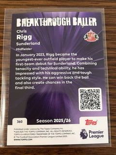 Topps Premier League Breakthrough Baller Rookie Chris Rigg Sunderland #3602