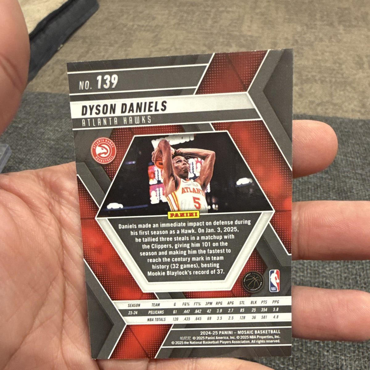 Panini 2024-25 Mosaic Basketball Dyson Daniels Atlanta Hawks #139 Parallel1