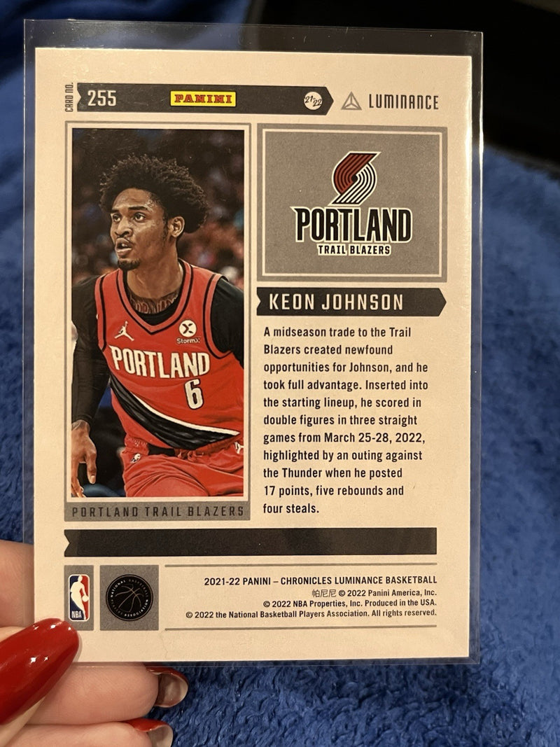 Keon Johnson Rookie RC Panini Chronicles Luminance 2021 22 #255 Trail Blazers2
