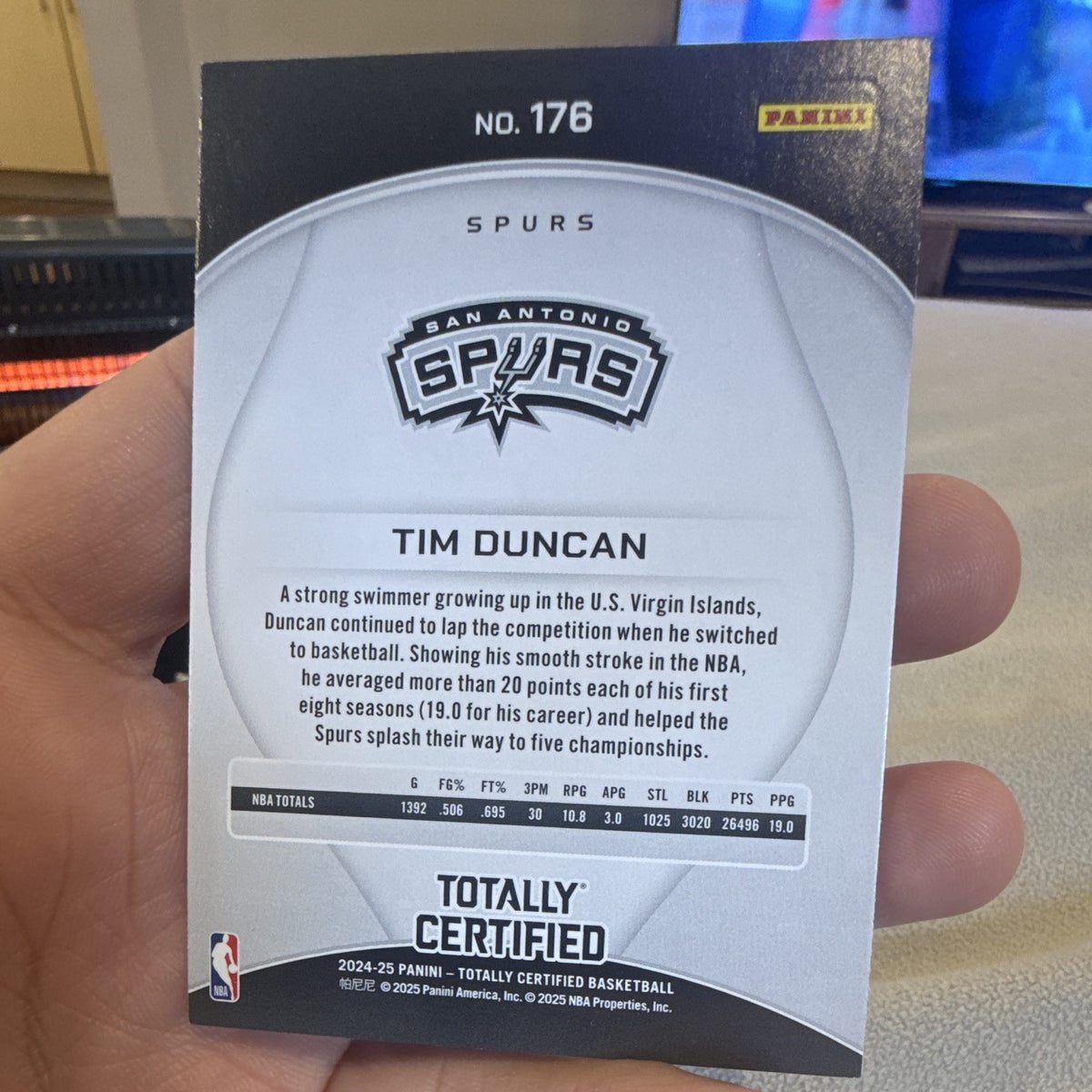 Panini Totally Certified 2024 25 Tim Duncan San Antonio Spurs #176 Parallel1