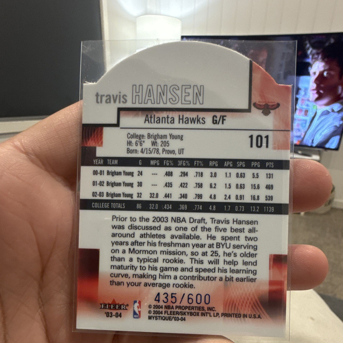 Fleer Mystique Avant Travis Hansen Atlanta Hawks #101 Serial Numbered /600 03 041