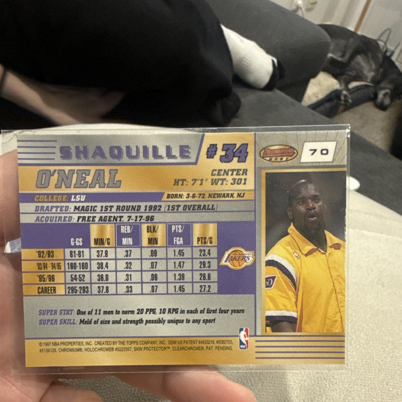 1997 Topps Bowman's Best Base Shaquille O'Neal Los Angeles Lakers #701