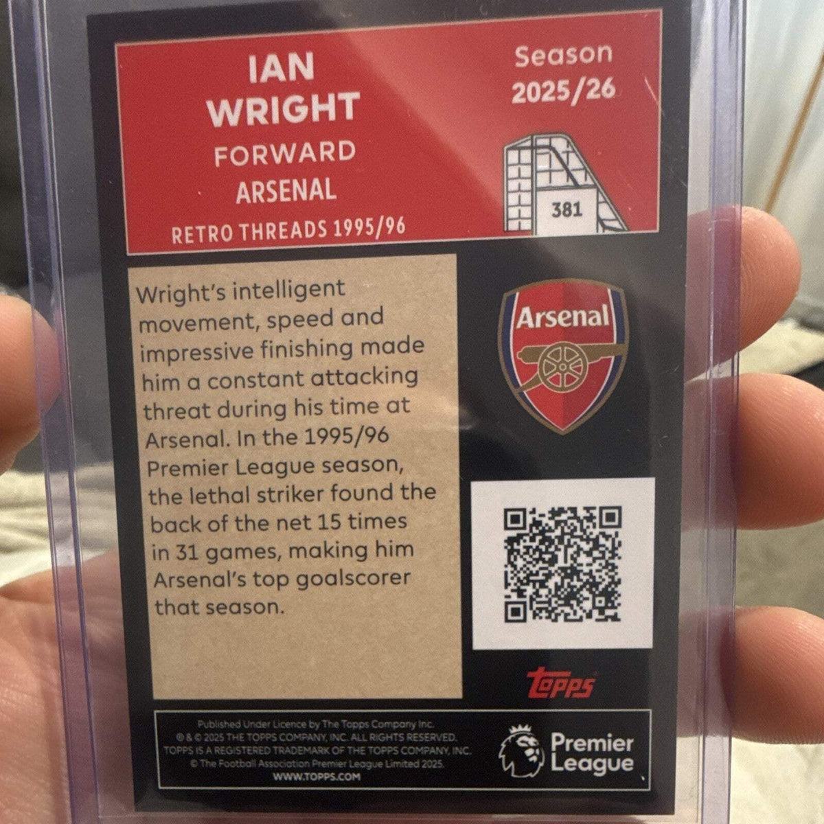 Topps Ian Wright Retro Threads 1995/96 Topps Premier League 2025/26 3811