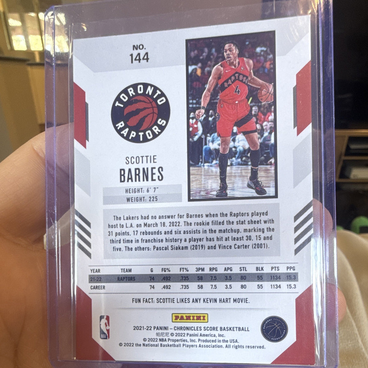 Panini Chronicles Score Scottie Barnes Rookie Toronto Raptors #144 2021 221