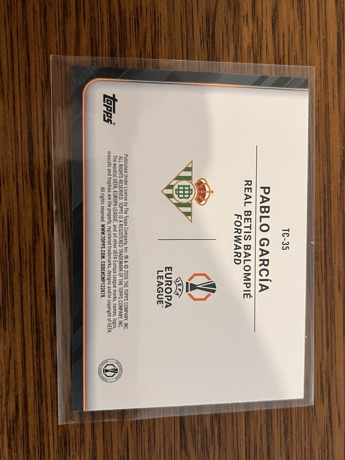 Pablo García Trophy Chasers Topps UEFA Europa League RC Insert TC 35 Betis2