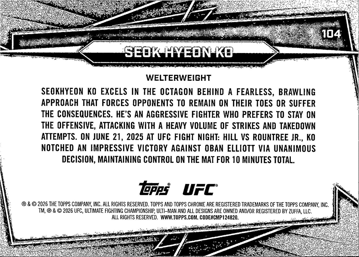 Seok Hyeon Ko Negative Refractor 104 Topps Chrome UFC   Negative Refractor NM1