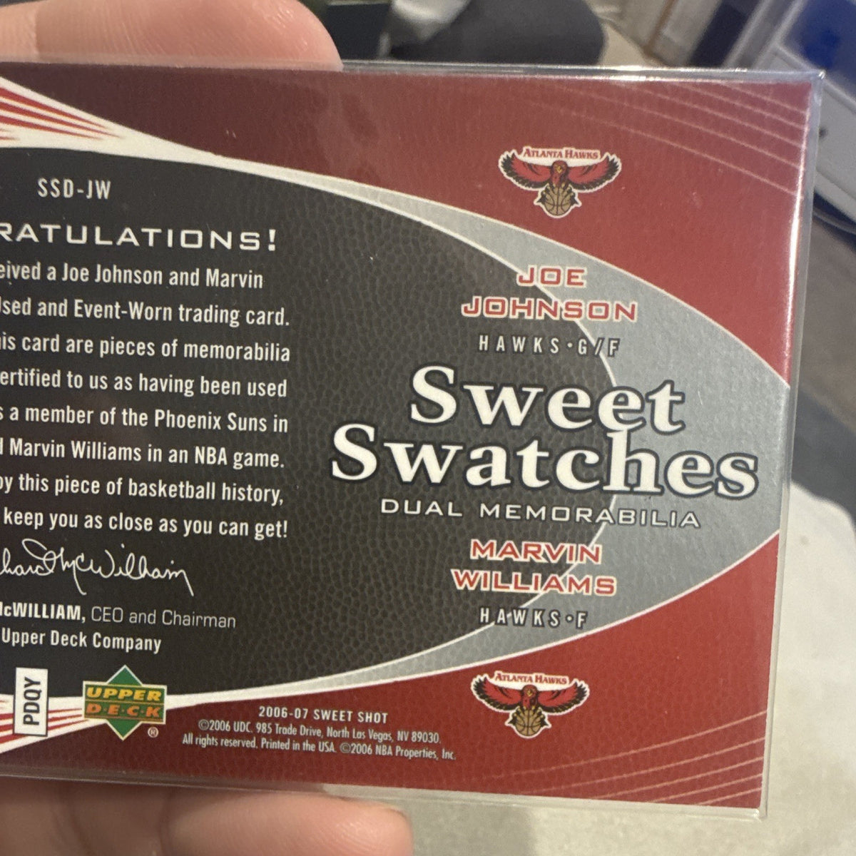 Upper Deck Sweet Shot Sweet Swatches Dual Memo SSD JW 046/1992