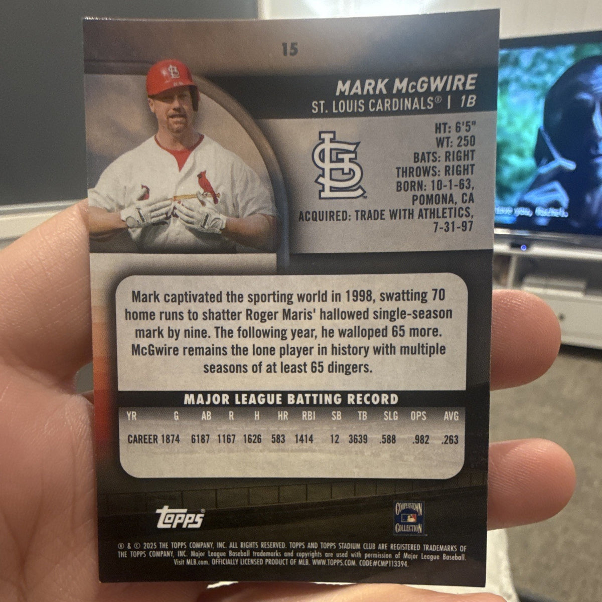 Topps Stadium Club 2025 Mark McGwire Base Set St. Louis Cardinals #151