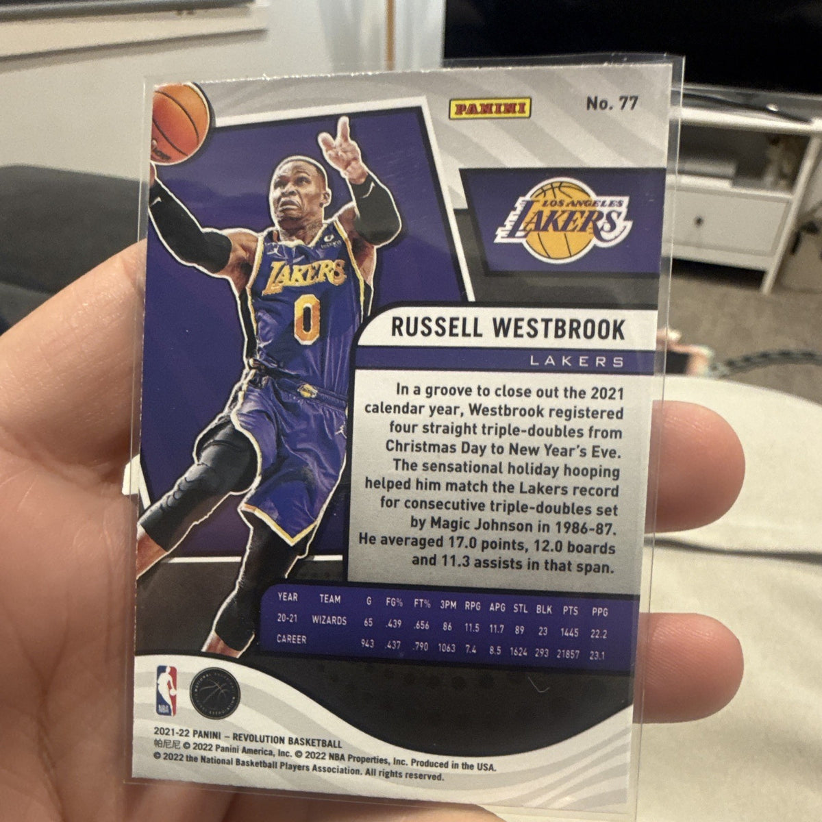 Panini Revolution 2021 22 Russell Westbrook Los Angeles Lakers #77 Hologram1