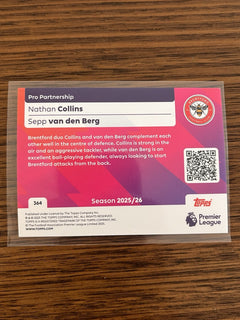 Topps Premier League Pro Partnership Insert Collins/van den Berg Brentford #3642