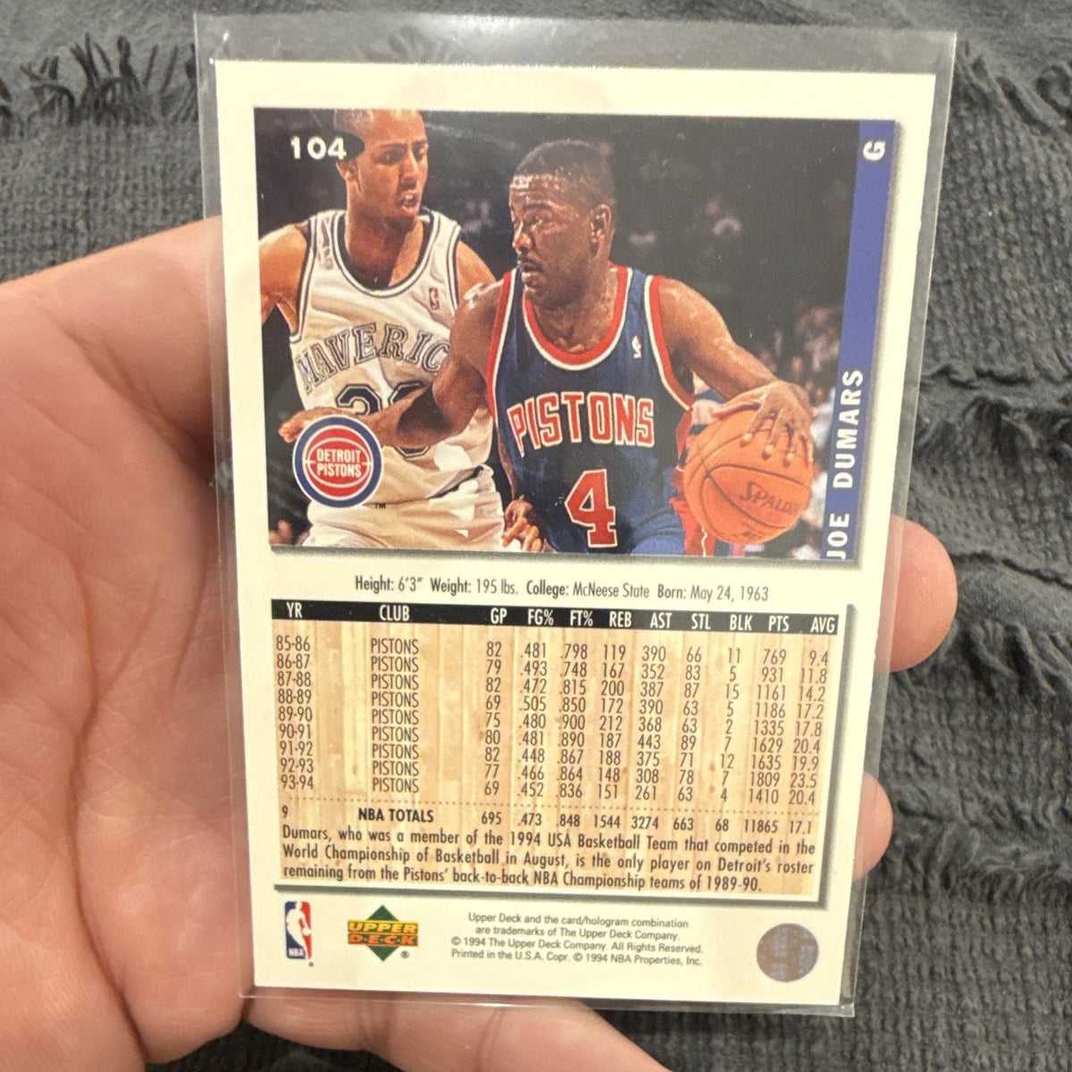 Upper Deck Collector's Choice 1994 Joe Dumars Detroit Pistons #104 Base1
