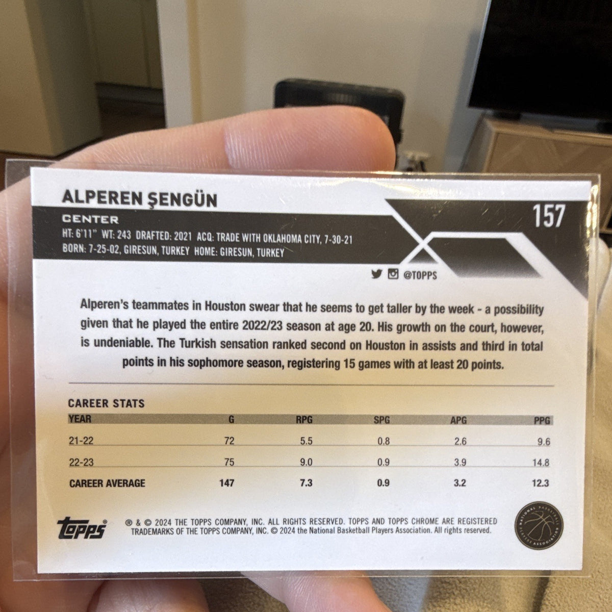 Topps Chrome Alperen Şengün Base Set Houston Rockets #157 2024 NBA Card1