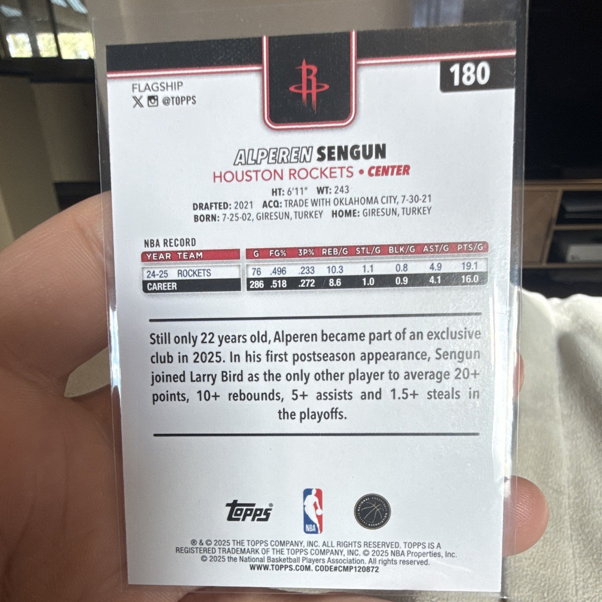 Topps Rookie Alperen Sengun Houston Rockets #180 2024 25 Basketball Card1