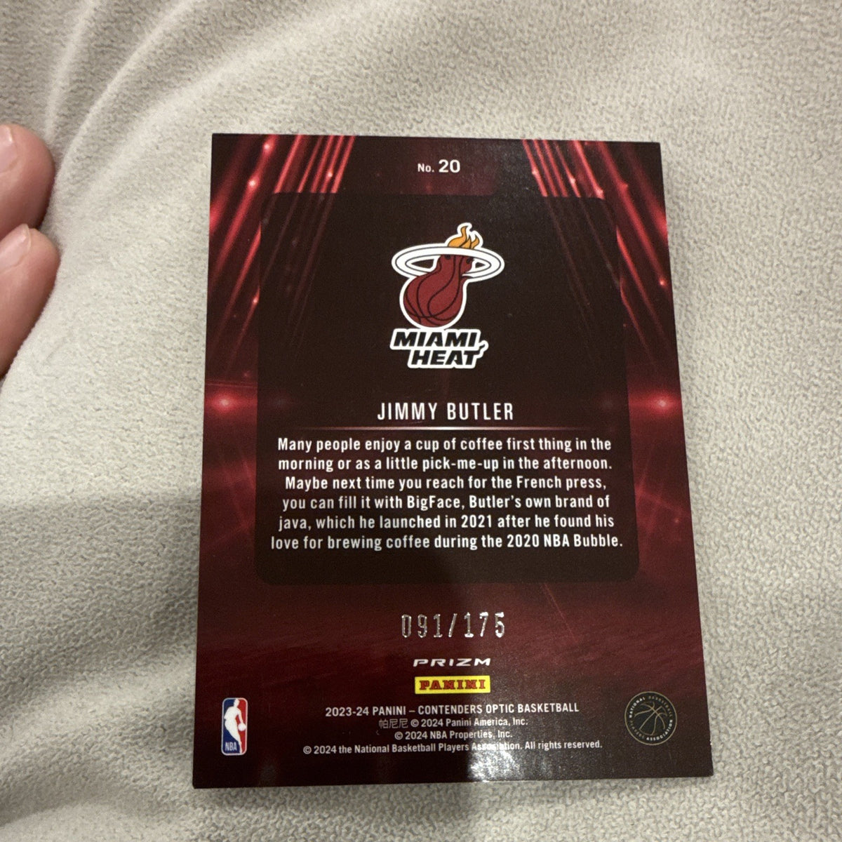 Panini 2023 24 Contenders Optic Jimmy Butler Miami Heat Prizm No. 20 091/1751