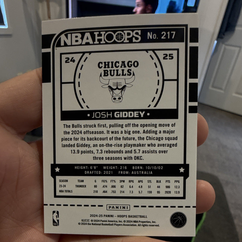 Panini 2024 25 NBA Hoops Josh Giddey Base Set #217 Chicago Bulls1