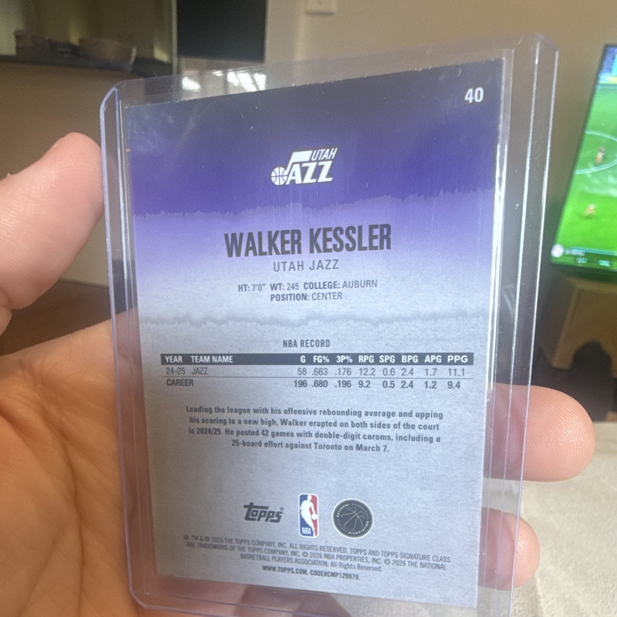 Topps Walker Kessler Utah Jazz Round Pick 22 #40 24 251