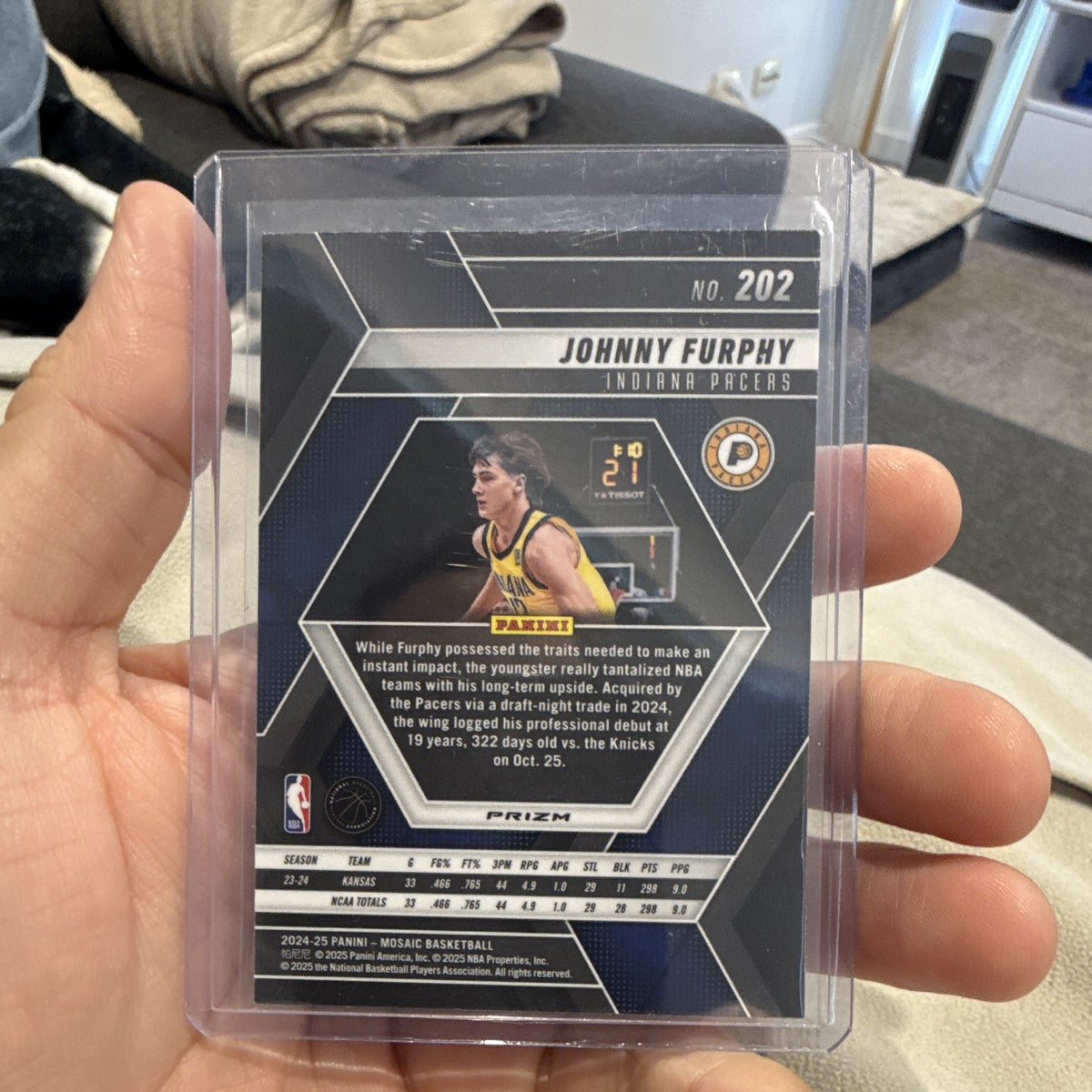 Panini 2024 25 Mosaic Basketball Johnny Furphy Rookie RC #202 Indiana Pacers1