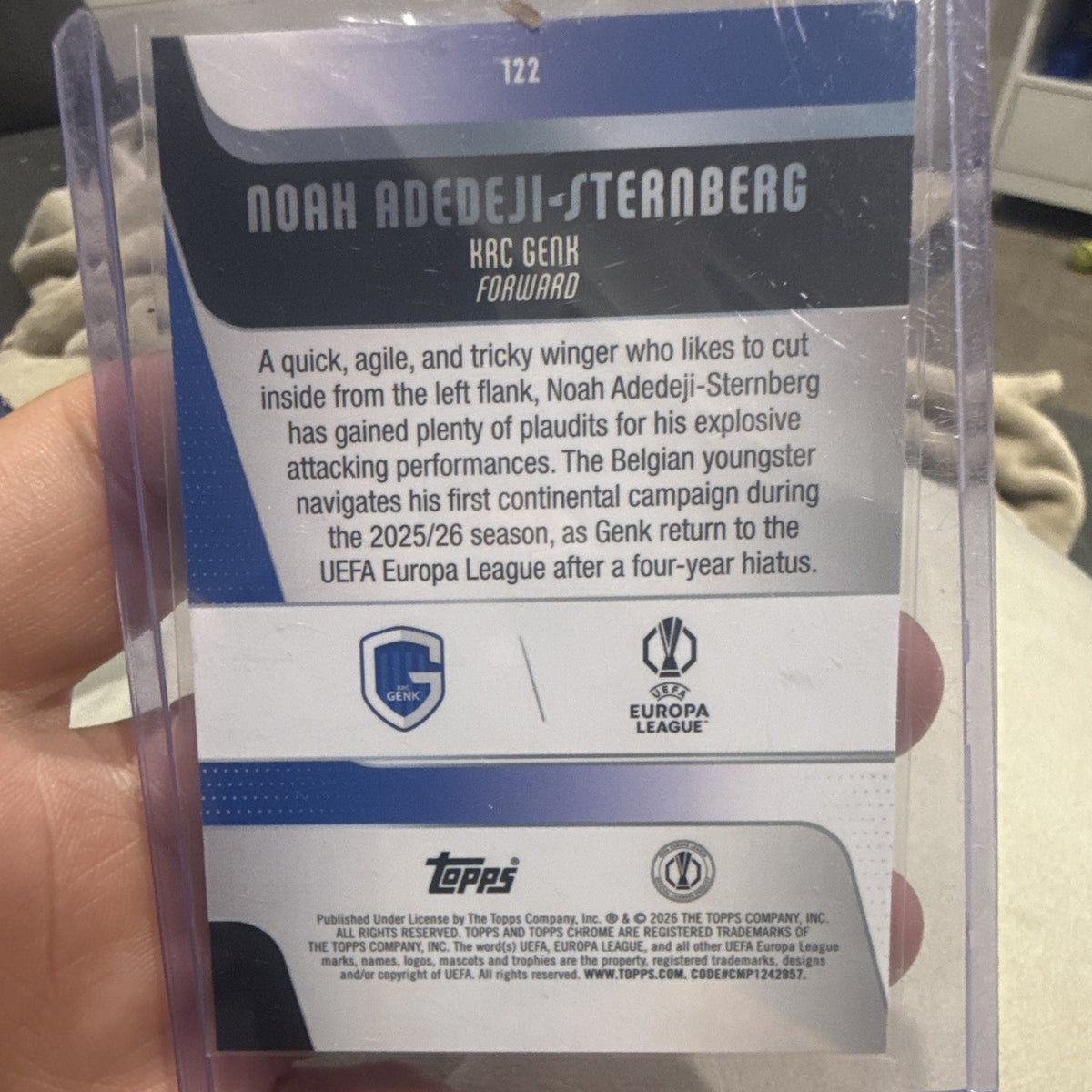 Noah Adedeji Sternberg Rookie Topps Chrome UEFA Europa League 122 KRC Genk1