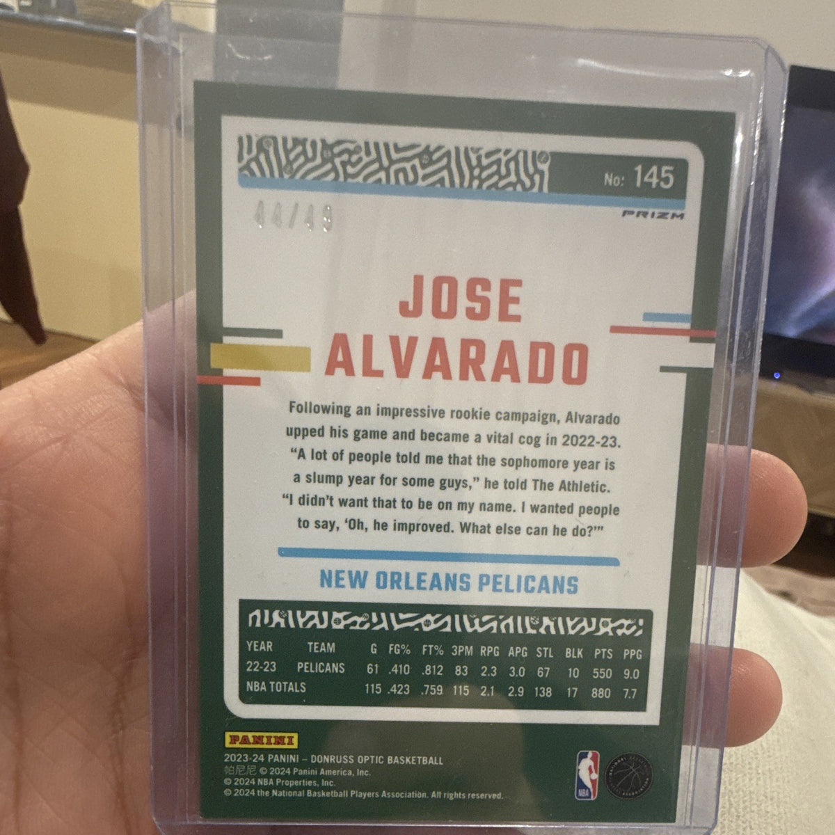 Panini Donruss Optic 2023 24 Jose Alvarado Prizm #145 44/49 Pelicans1