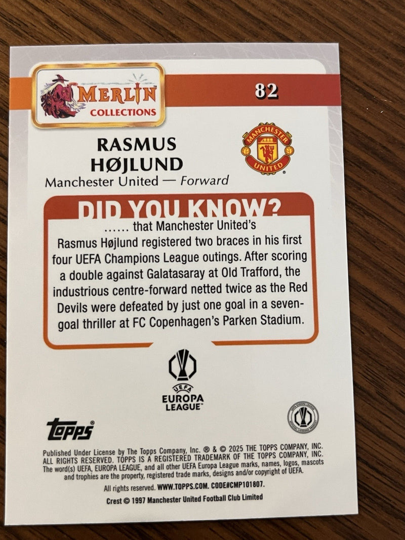 Rasmus Højlund Base Set Topps Merlin Collections UEFA Europa League 822