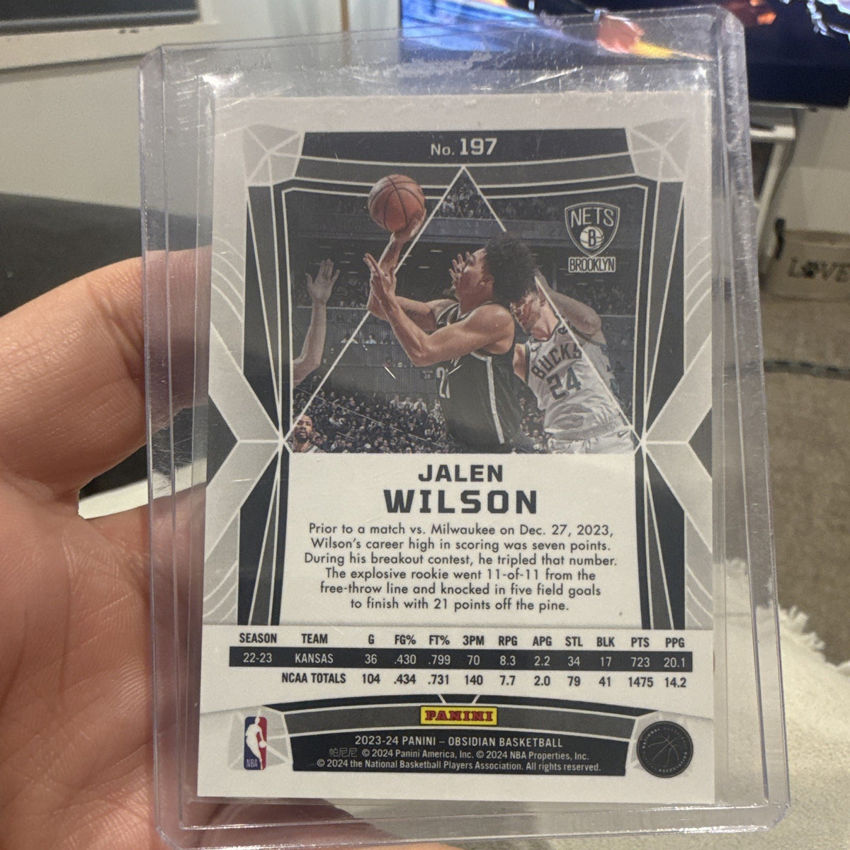 Panini Obsidian 2023 24 Jalen Wilson Rookie RC #197 Brooklyn Nets1