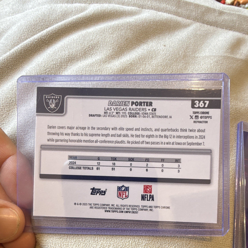 Topps Chrome Darien Porter Xfractor Refractor Rookie Las Vegas Raiders 3672