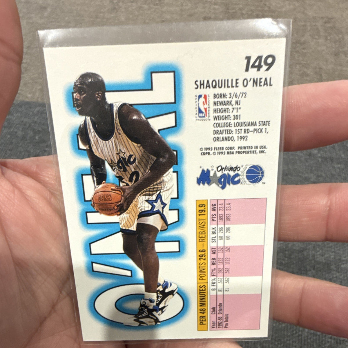 Fleer 1993-94 Fleer Shaquille O'Neal Base Set Orlando Magic 1491