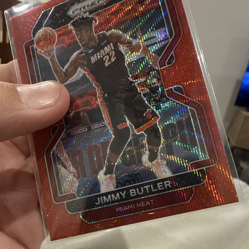 Panini 2021 22 Prizm Jimmy Butler Miami Heat #236 Red Sparkle Parallel3