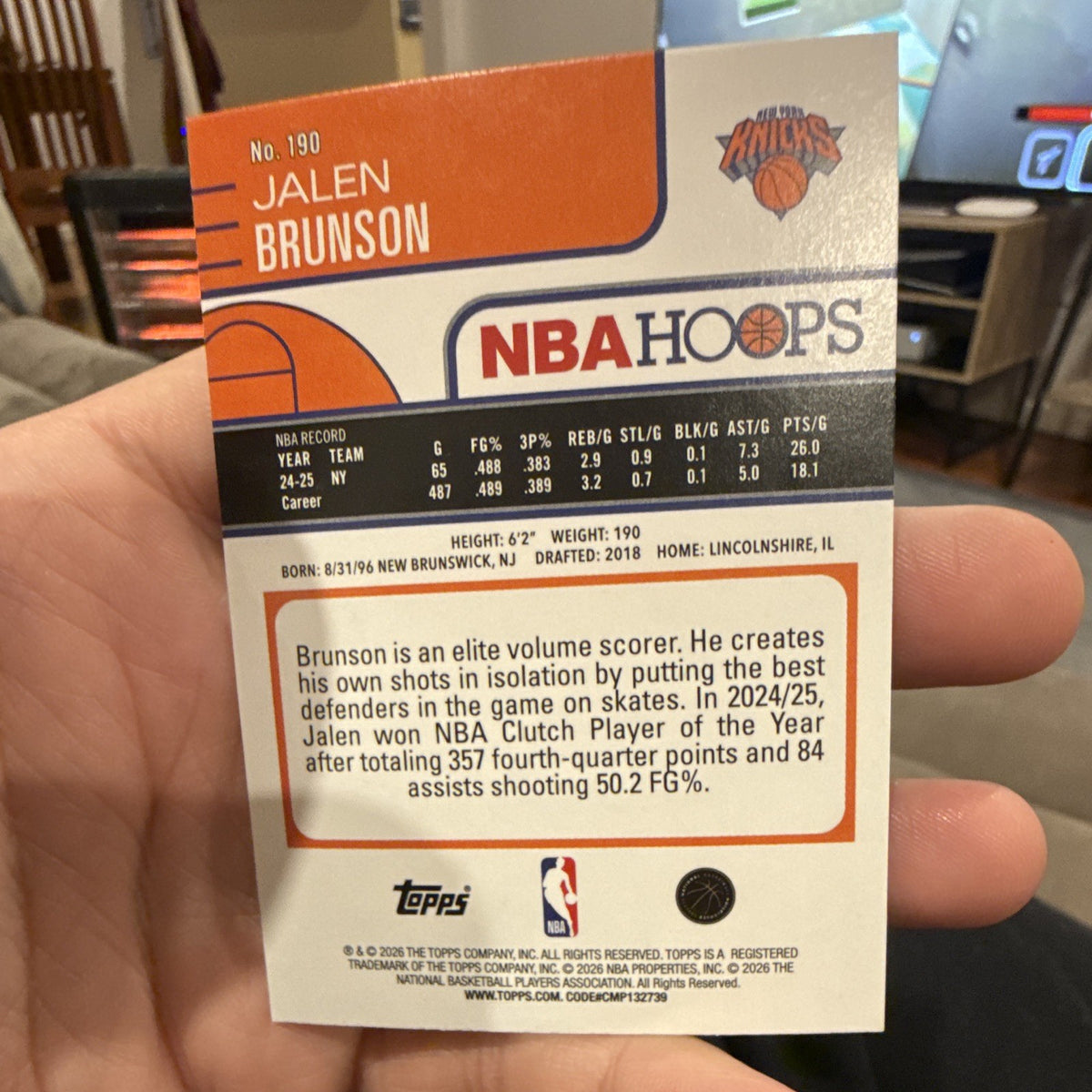 NBA Hoops Jalen Brunson NY Knicks #190 Hologram Basketball Card 24 25 (2026)1