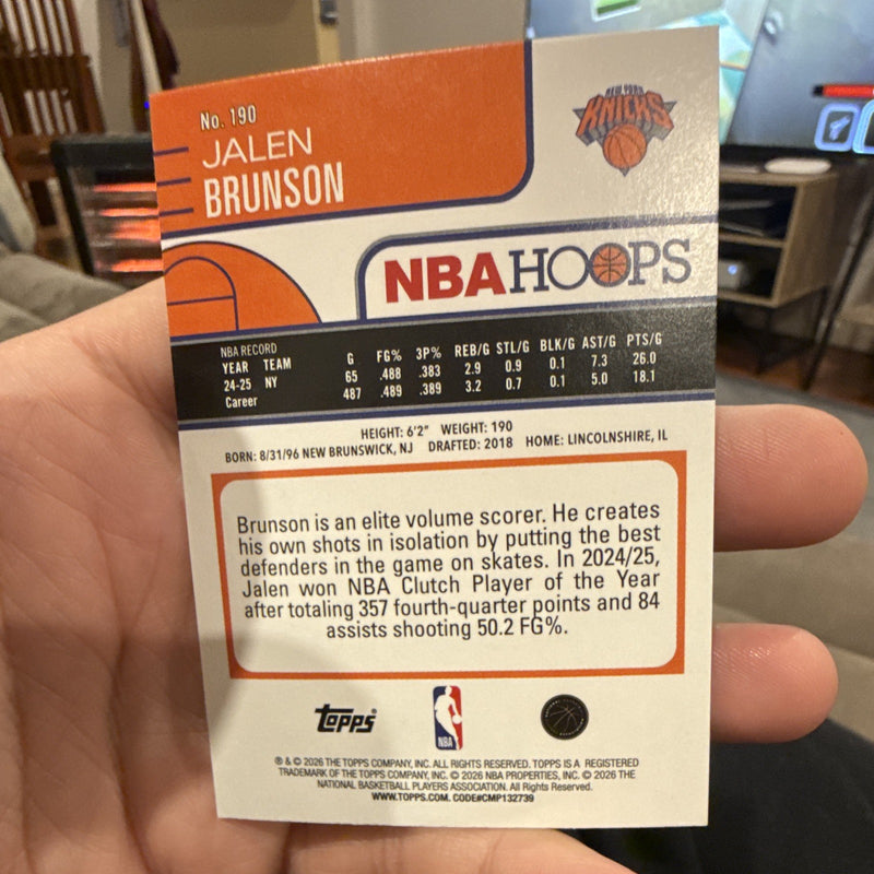 NBA Hoops Jalen Brunson NY Knicks #190 Hologram Basketball Card 24 25 (2026)1