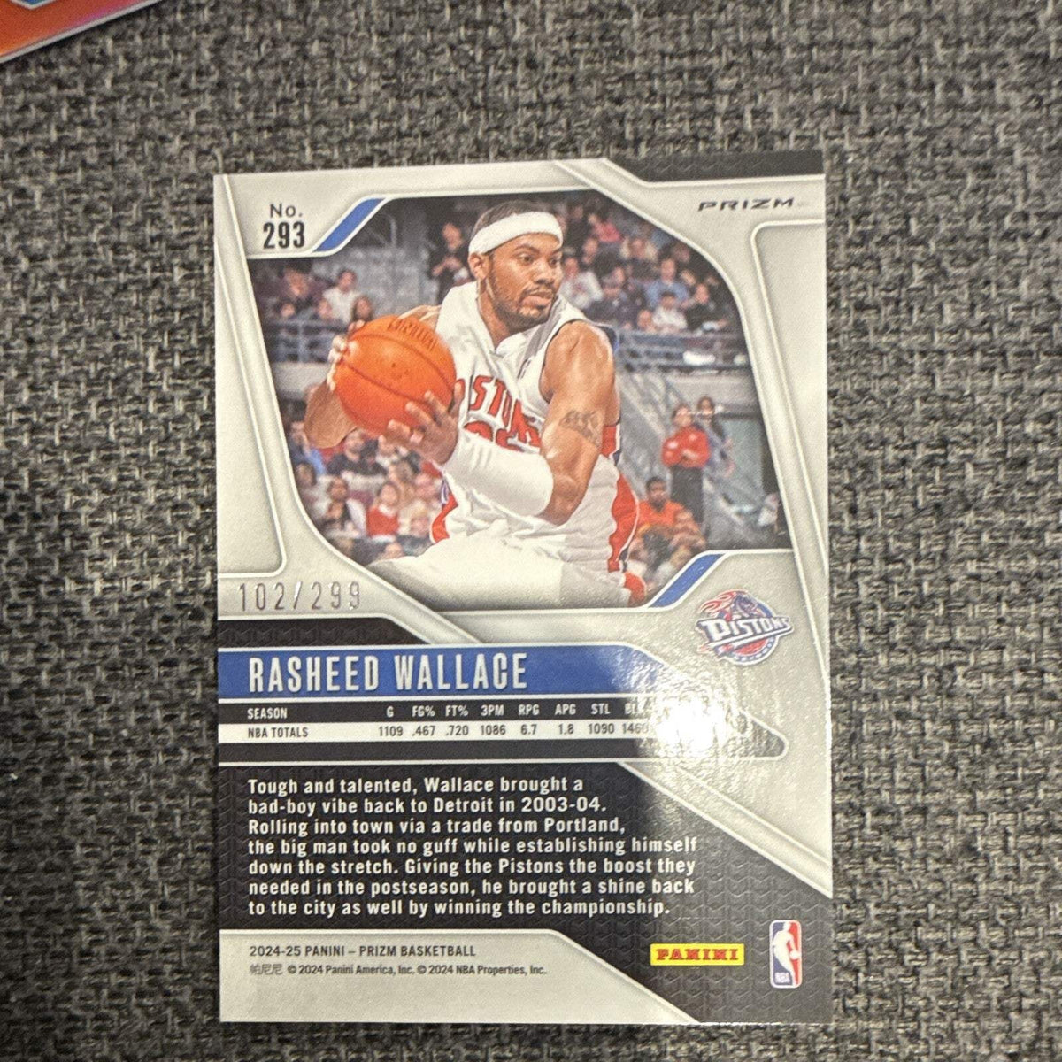 Panini Prizm 2021 22 Pistons Ben & Rasheed Wallace 2 Card Lot Serial /2993