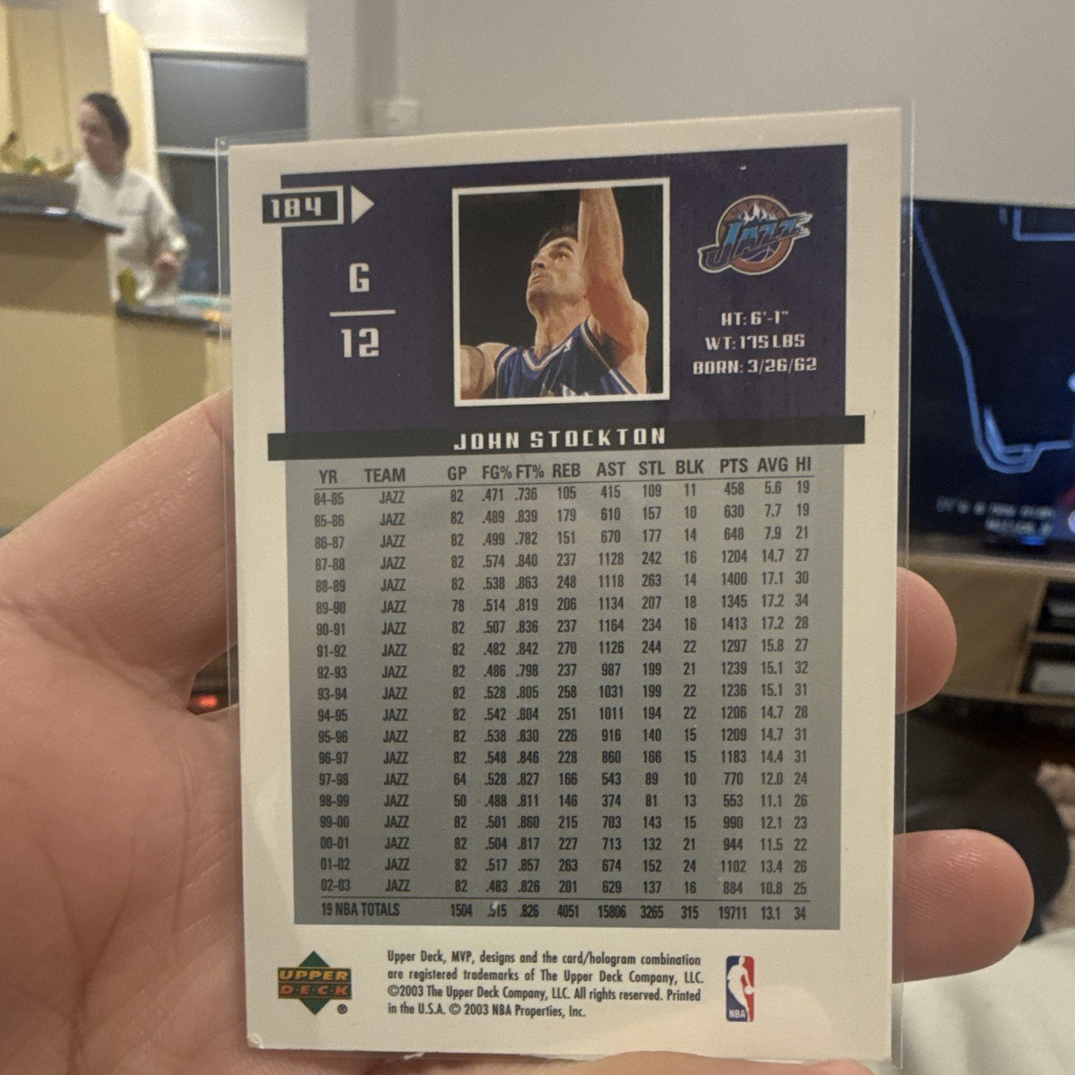 Upper Deck MVP 2003 John Stockton Base Set Utah Jazz #184 NBA Trading Card1