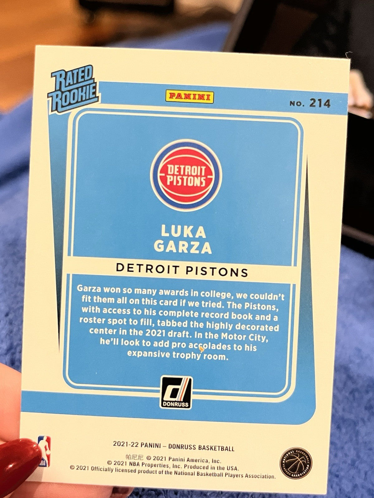 Panini Donruss 2021 22 Rated Rookie Luka Garza #214 Detroit Pistons NBA Card2
