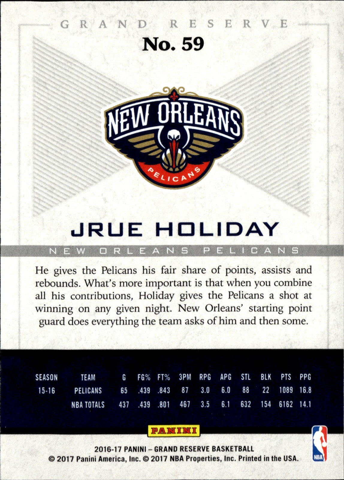 Jrue Holiday Base Panini Grand Reserve 59 NM1