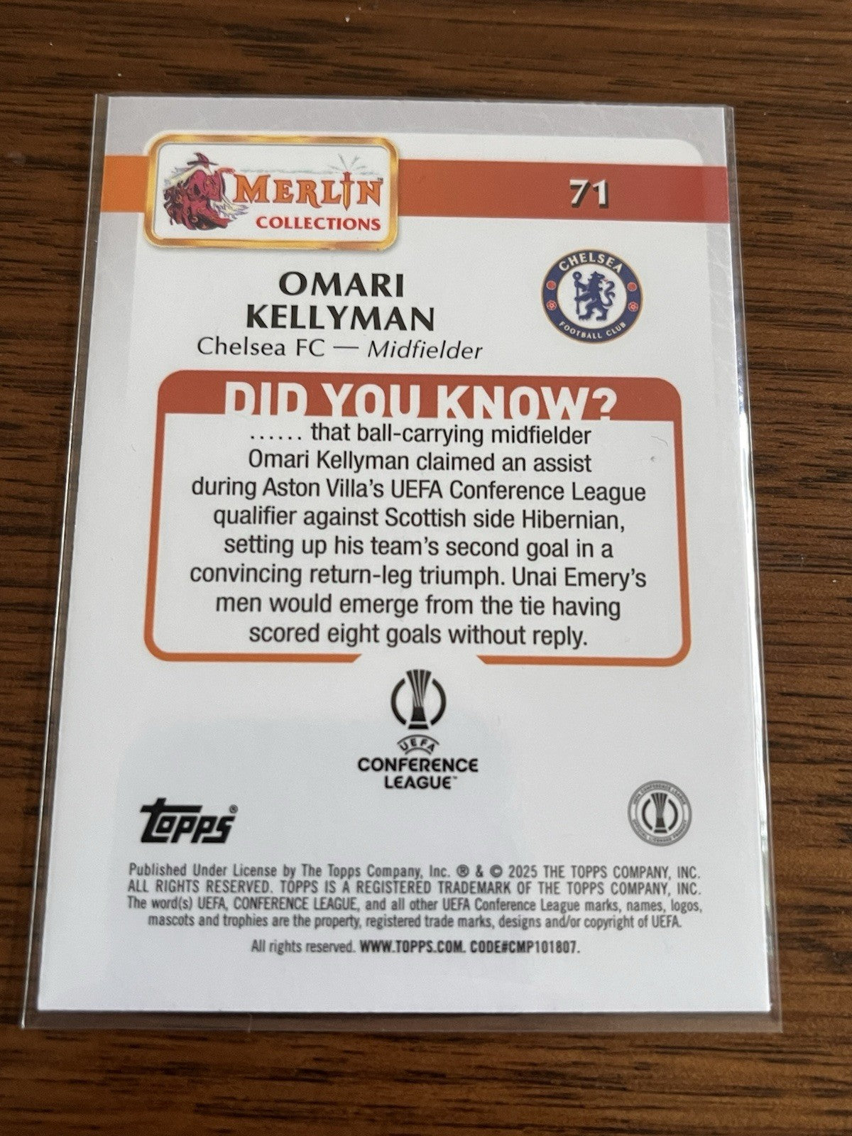 Topps Omari Kellyman Rookie Merlin Collections Chelsea FC #712