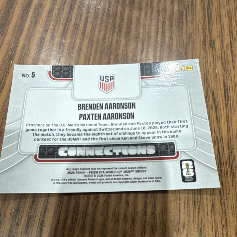 Panini Prizm FIFA World Cup 2026 Connections Insert No. 5 Aaronson x2 USA1