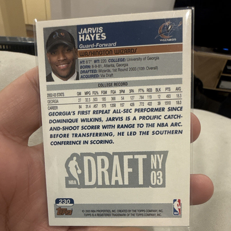 Topps 2003 04 Draft Pick Jarvis Hayes Rookie #230 Washington Wizards NBA Card1